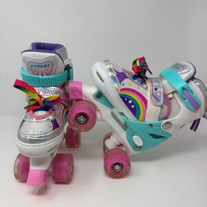 Fyhart Small Adjustable Roller Skates Rainbow Stars Unicorn Print Teal Pink Kids